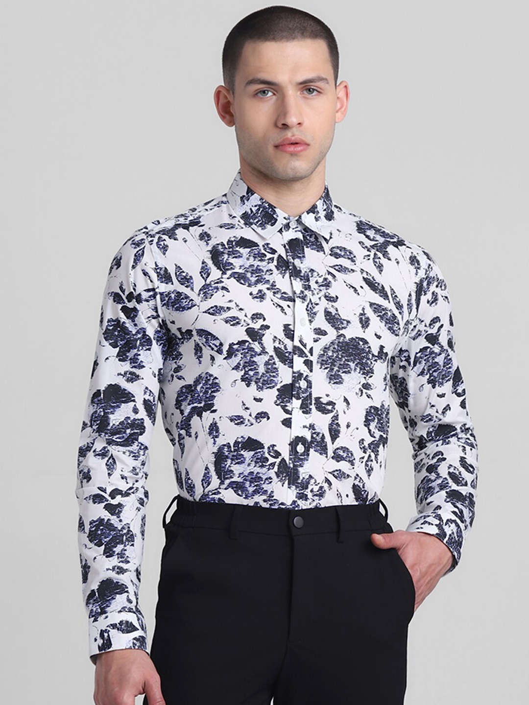 

Jack & Jones Slim Fit Floral Printed Spread Collar Pure Cotton Casual Shirt, White