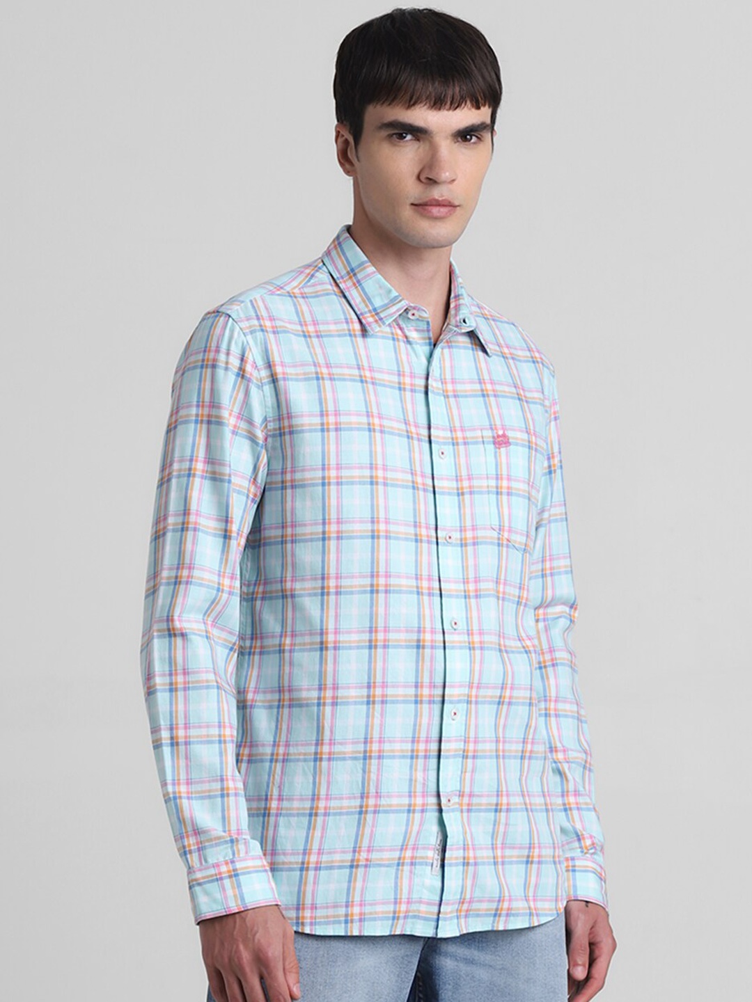 

Jack & Jones Tartan Checked Spread Collar Pure Cotton Casual Shirt, Blue