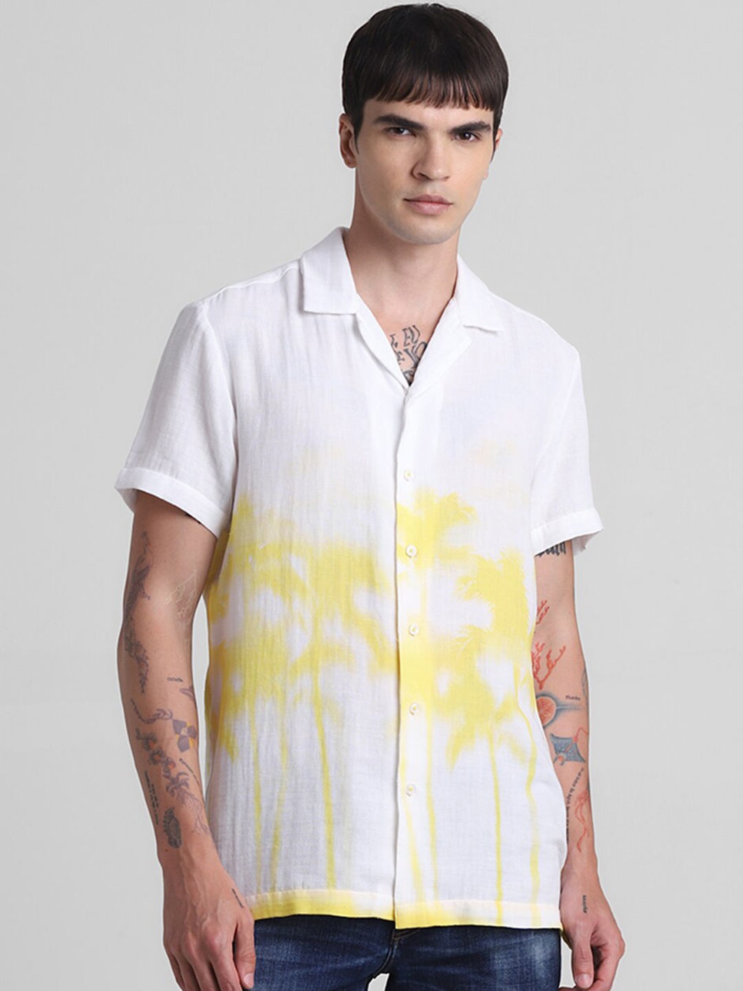 

Jack & Jones Abstract Printed Spread Collar Casual Shirt, White