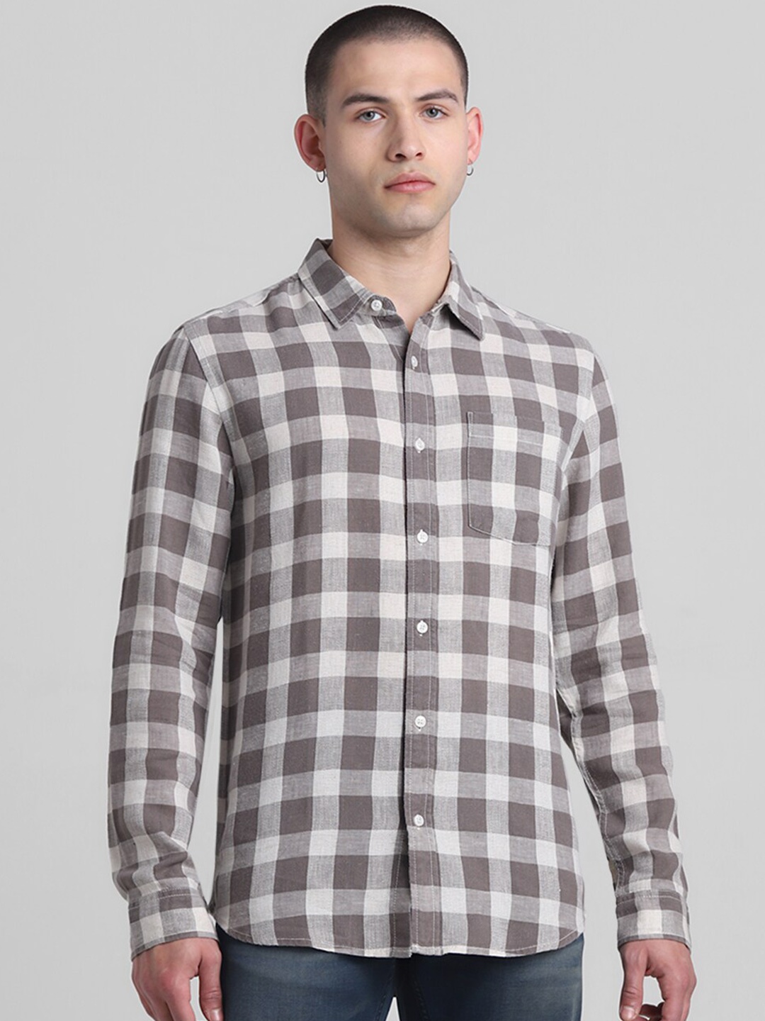 

Jack & Jones Buffalo Checked Casual Pure Cotton Shirt, Brown