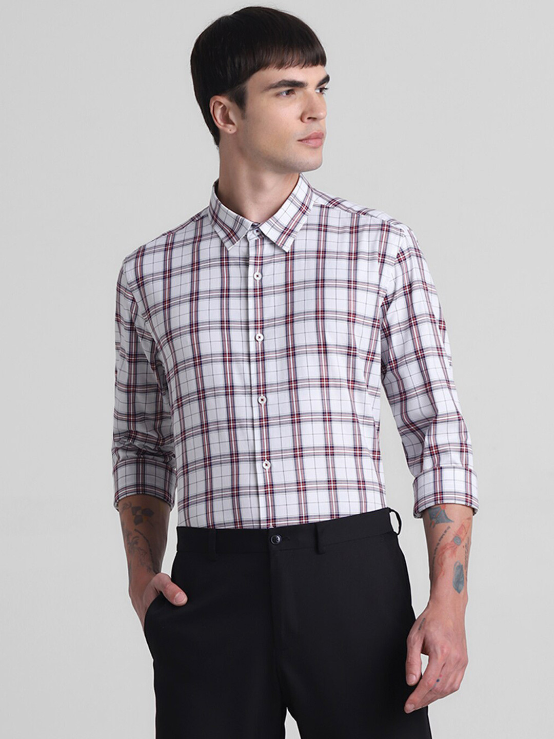 

Jack & Jones Slim Fit Checked Pure Cotton Casual Shirt, White