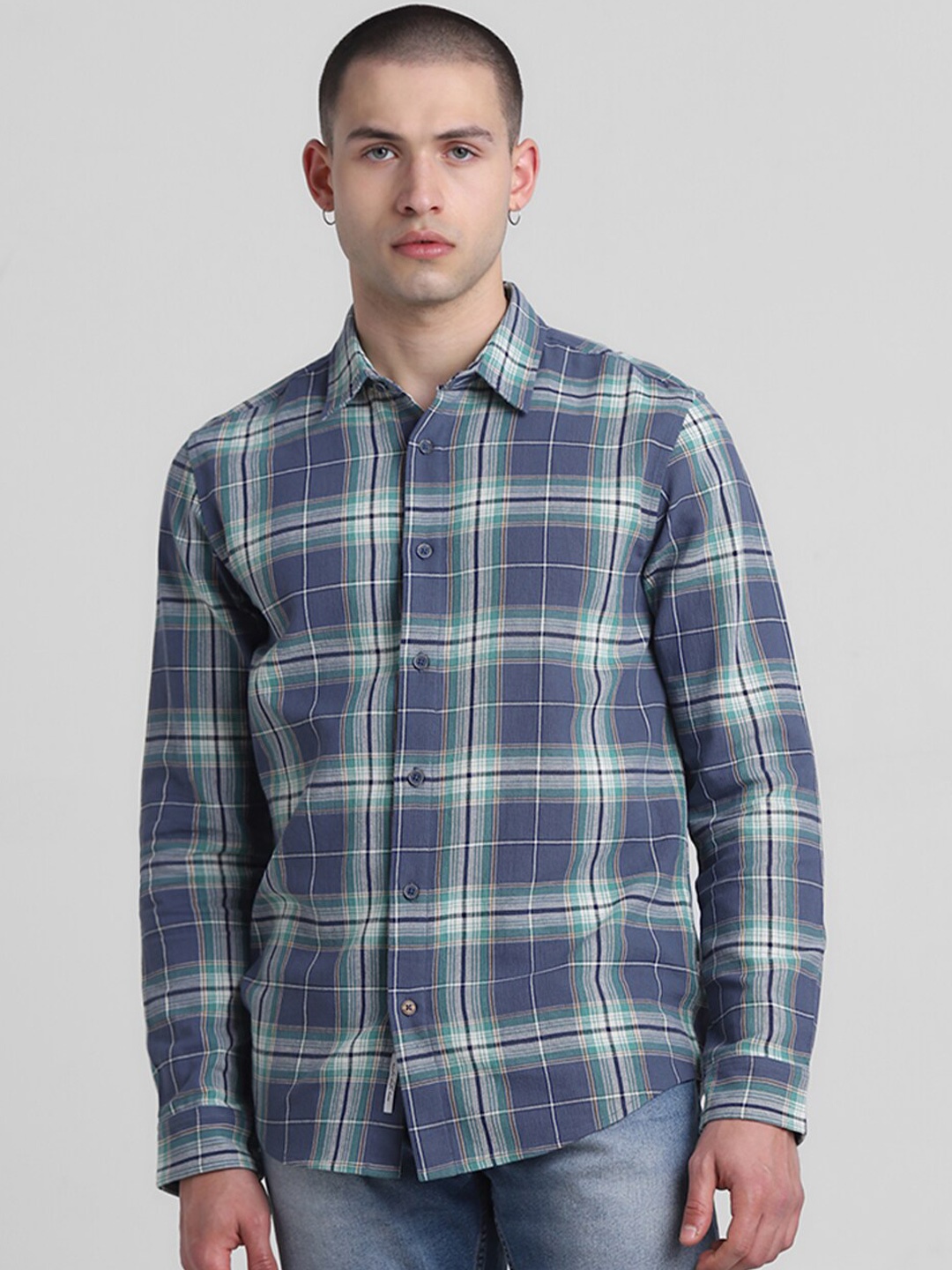 

Jack & Jones Tartan Checked Pure Cotton Casual Shirt, Blue