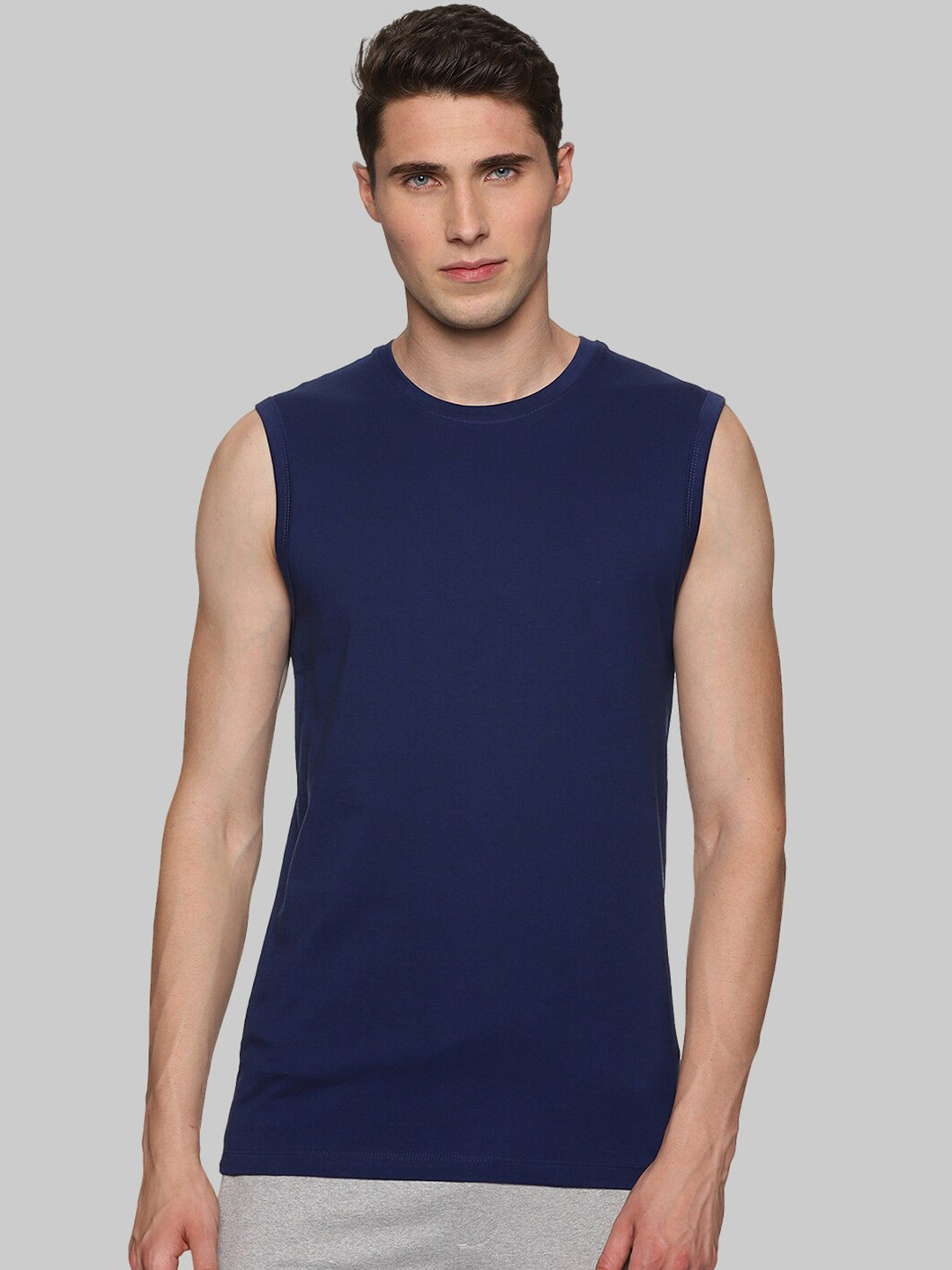 

BAESD Round Neck Sleeveless Cotton Regular T-shirt, Navy blue