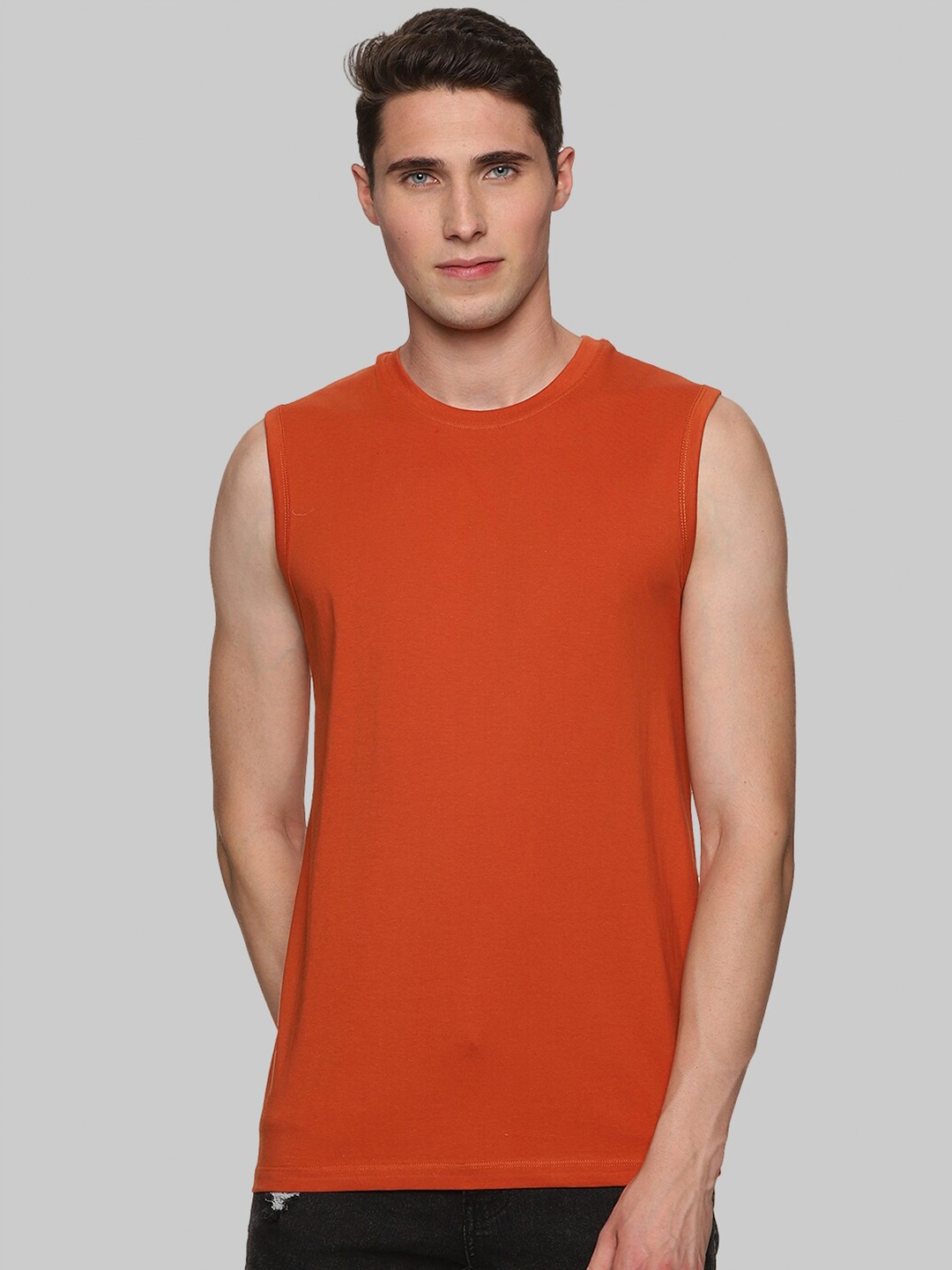 

BAESD Round Neck Sleeveless Cotton Regular T-shirt, Rust