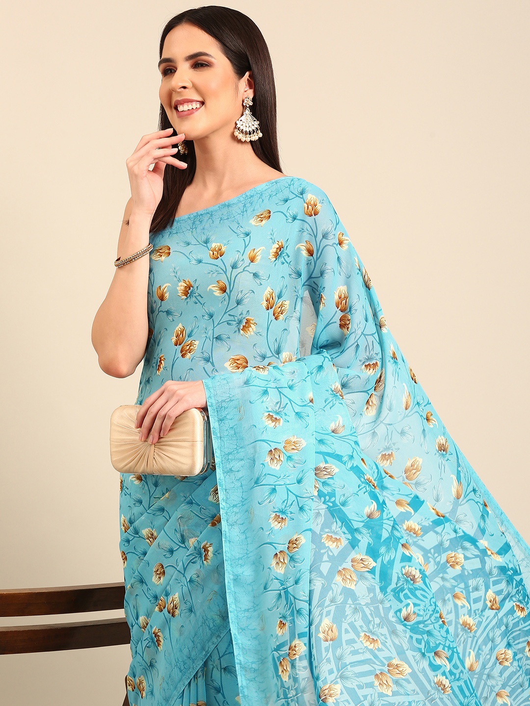

SHANVIKA Floral Printed Chiffon Saree, Blue