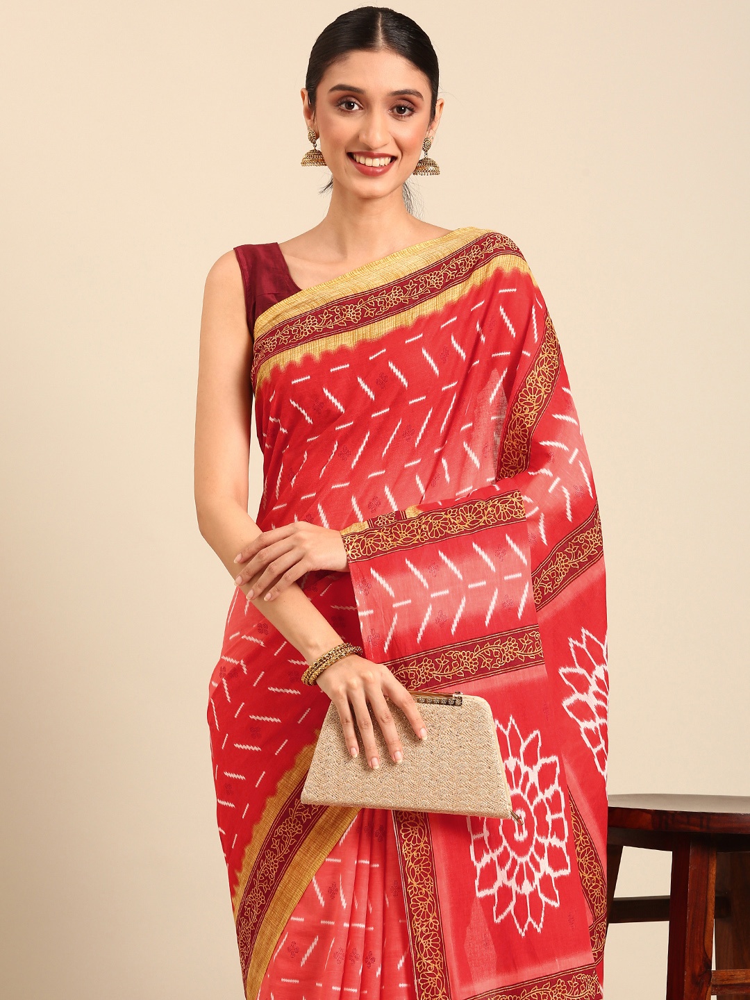 

SHANVIKA Leheriya Pure Cotton Saree, Coral