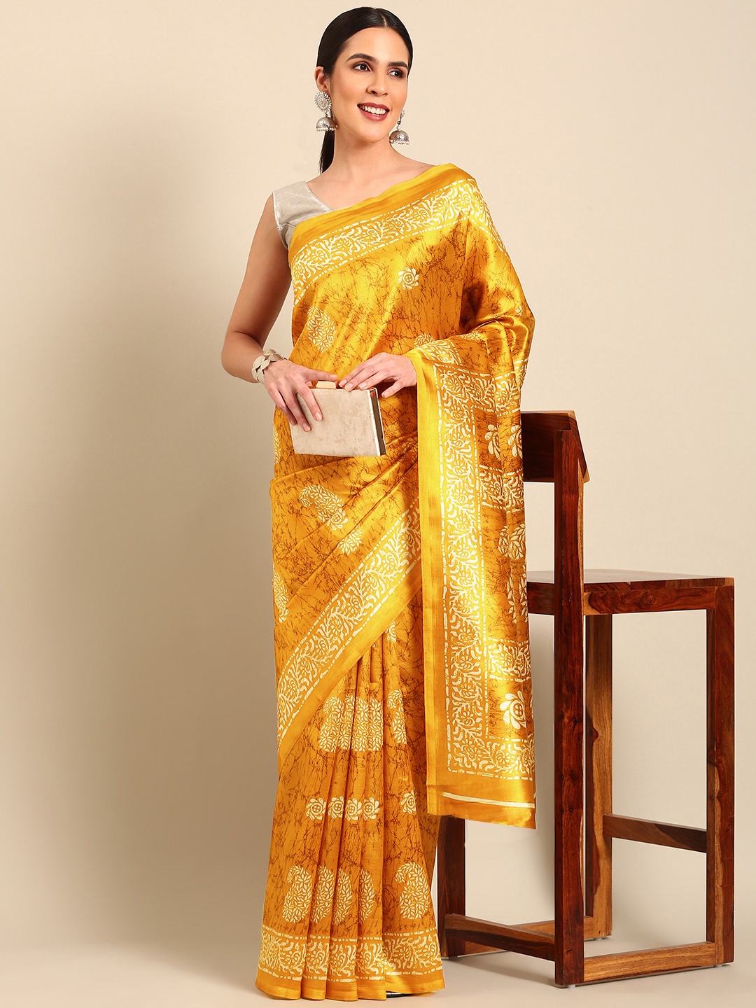 

SHANVIKA Batik Printed Saree, Mustard