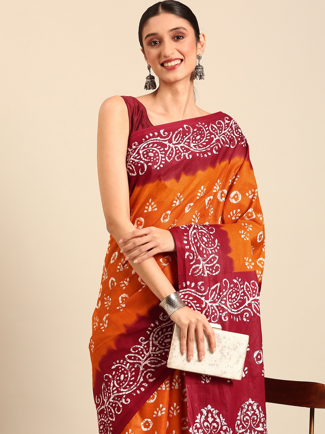 

SHANVIKA Batik Printed Pure Cotton Saree, Mustard
