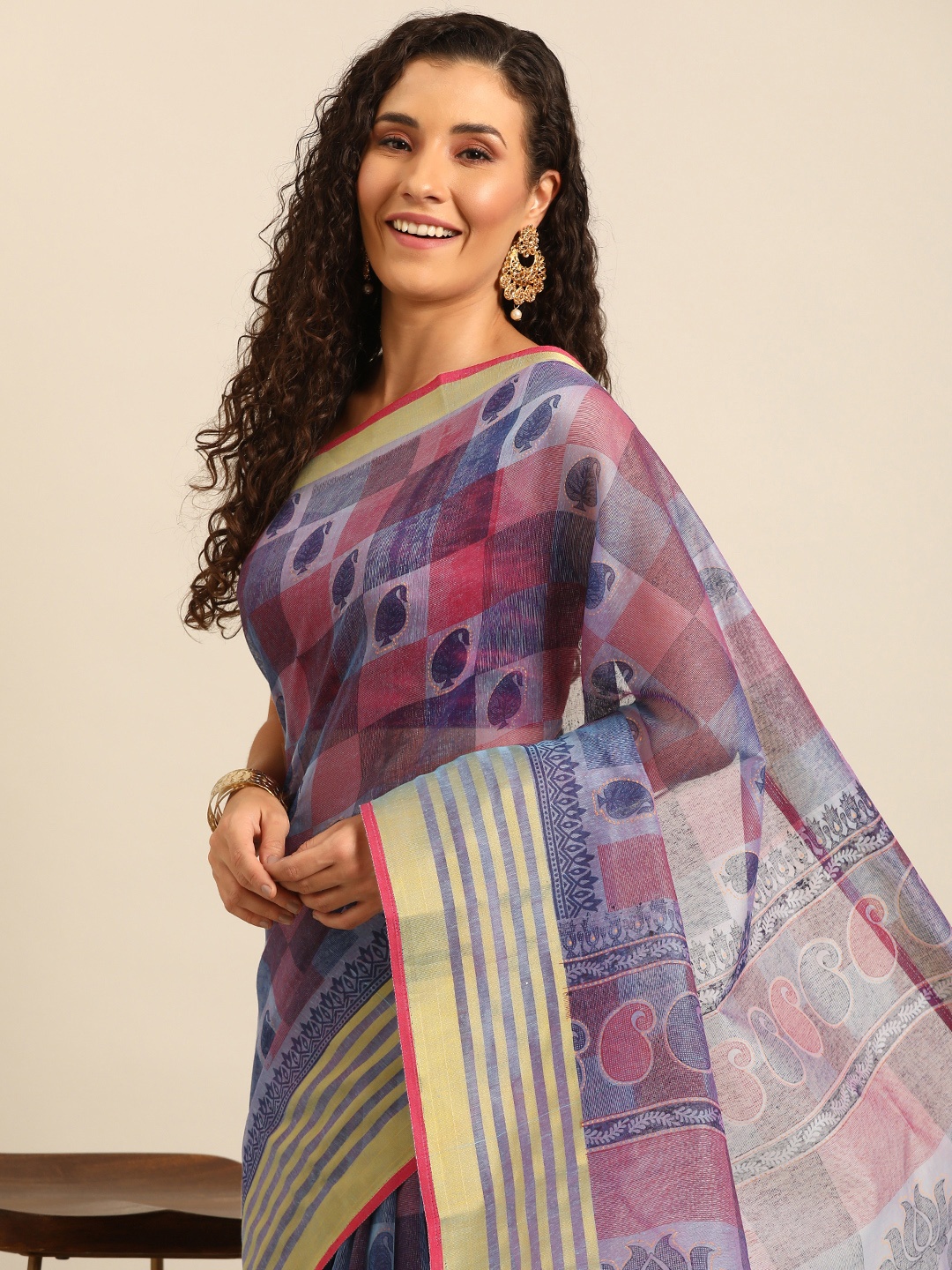 

SHANVIKA Ethnic Motifs Printed Zari Saree, Blue