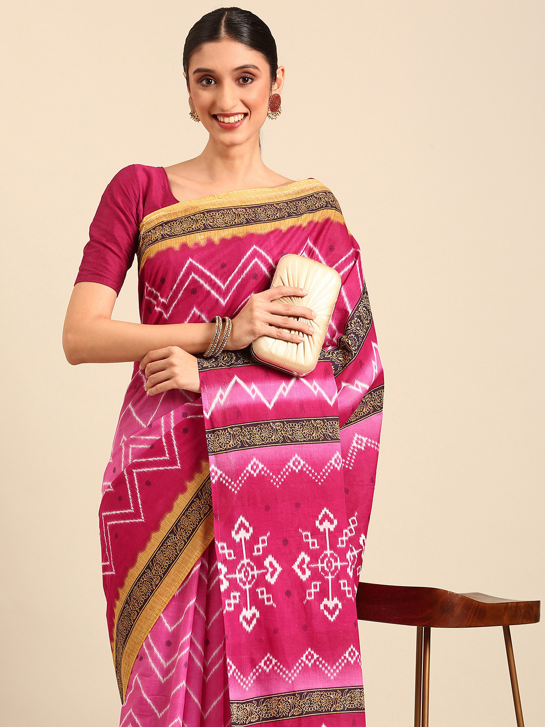

SHANVIKA Leheriya Printed Pure Cotton Saree, Magenta