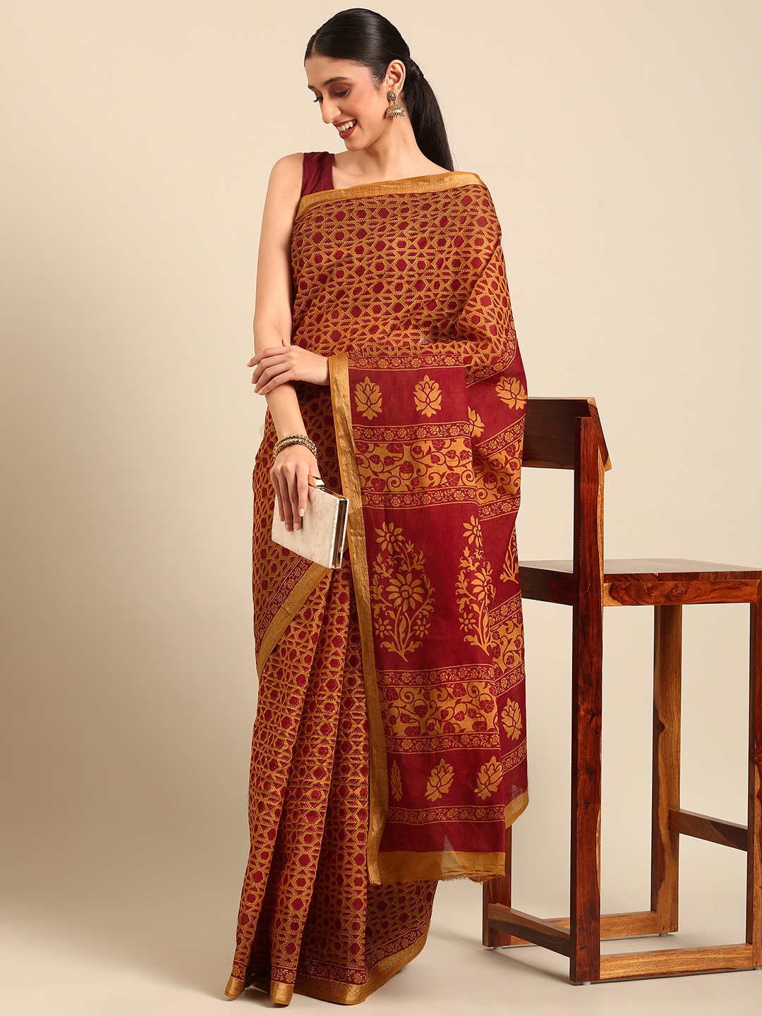 

SHANVIKA Geometric Printed Pure Cotton Saree, Mustard