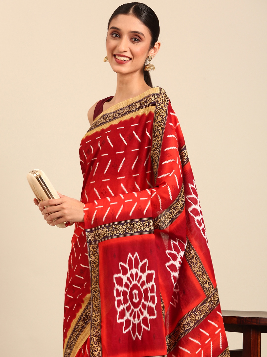 

SHANVIKA Leheriya Printed Pure Cotton Saree, Red