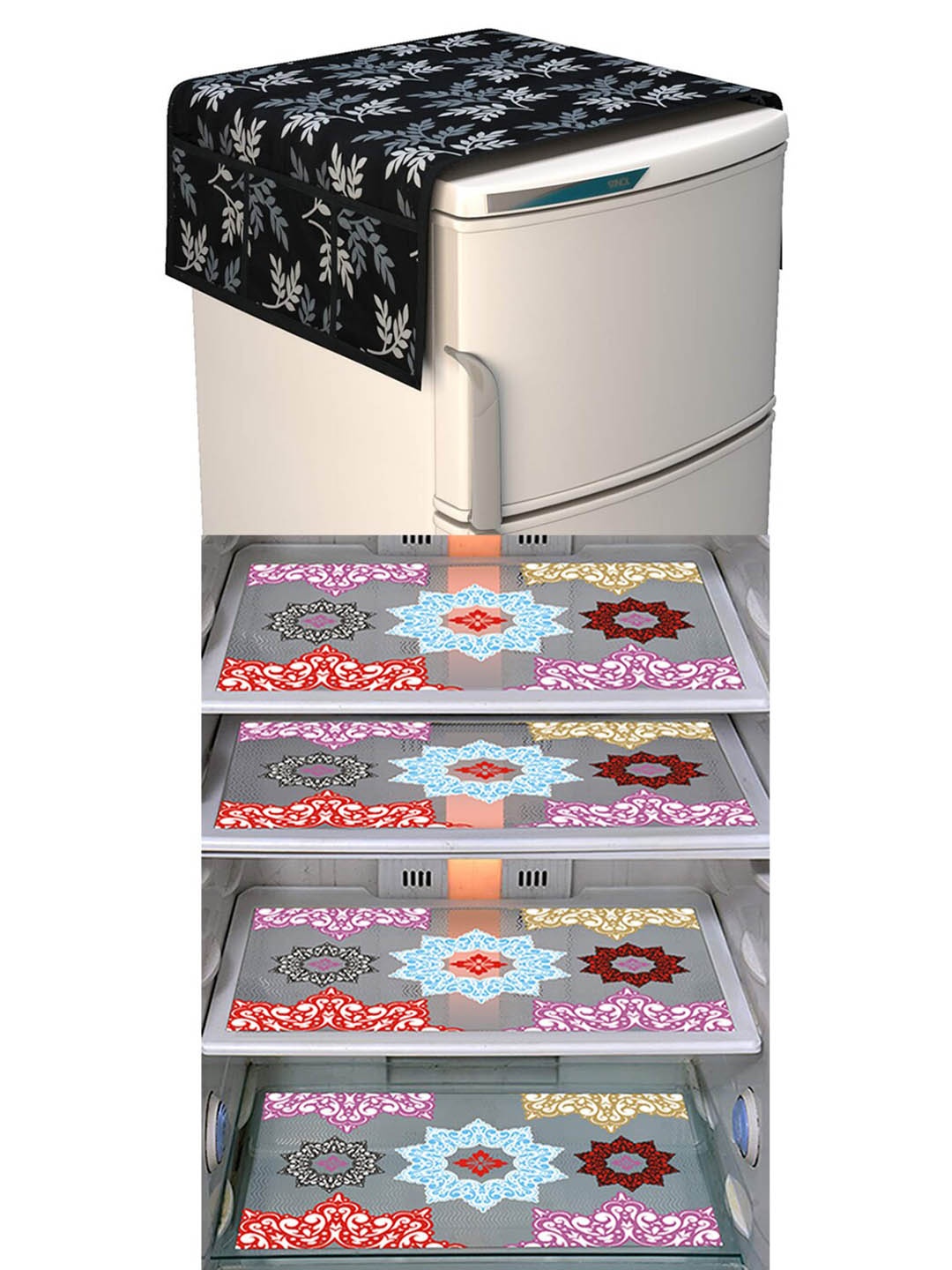 

Dakshya Industries Black & White 5 Pieces Printed Fridge Cover & Mats