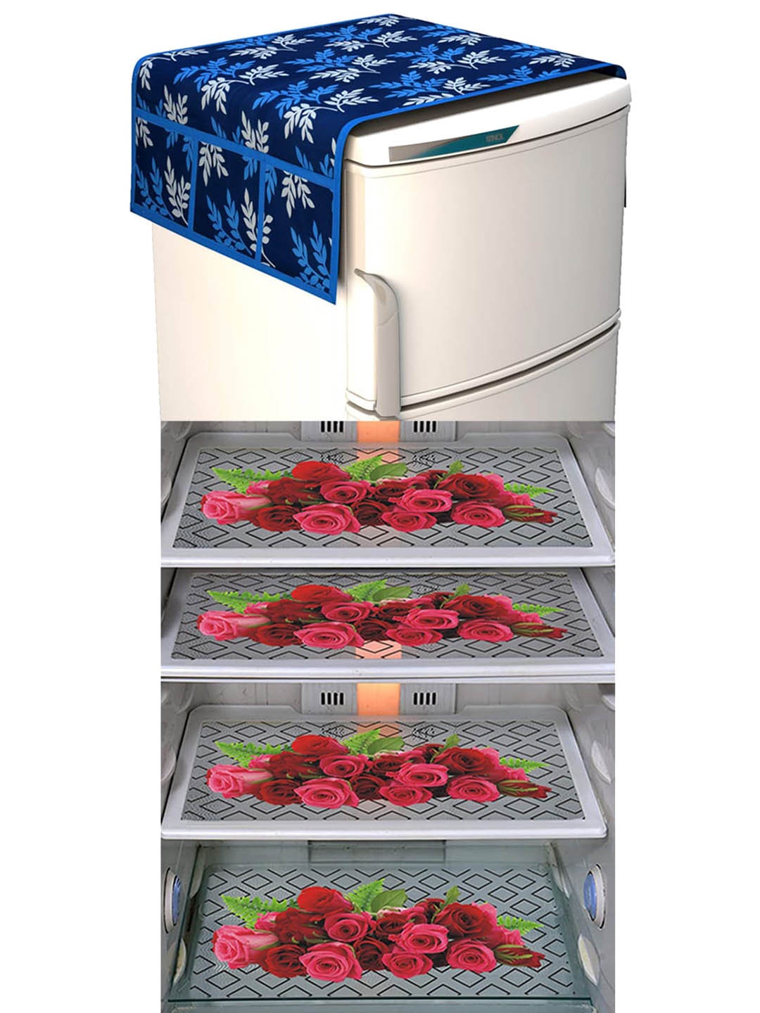 

Dakshya Industries Blue & Maroon 5 Pieces Printed Fridge Cover & Mats
