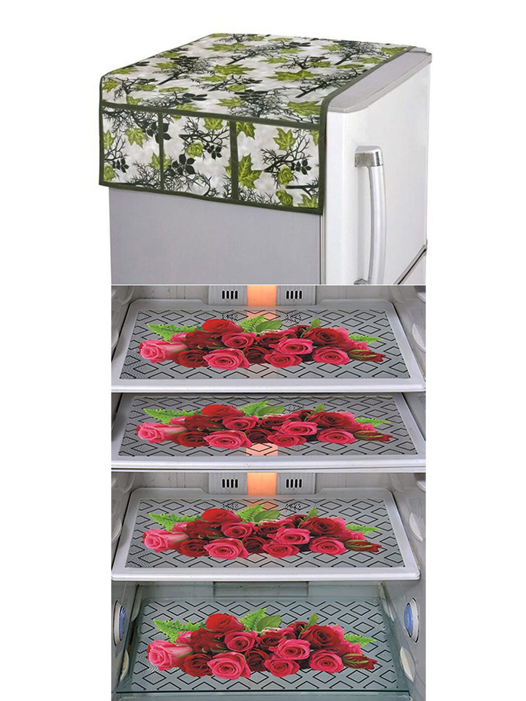 

Dakshya Industries 5 Pieces Green & Transparent Printed Refrigerator Covers, Maroon