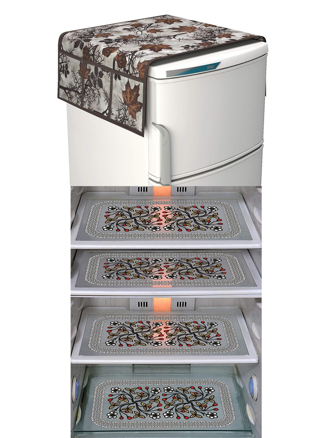 

Dakshya Industries Black & Brown 5 Pcs Printed Fridge Appliance covers
