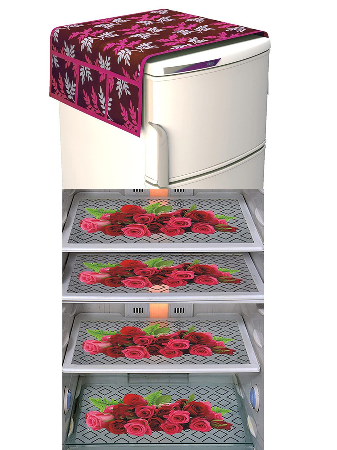 

Dakshya Industries Maroon & Pink 5 Pieces Printed Fridge Cover & Mats
