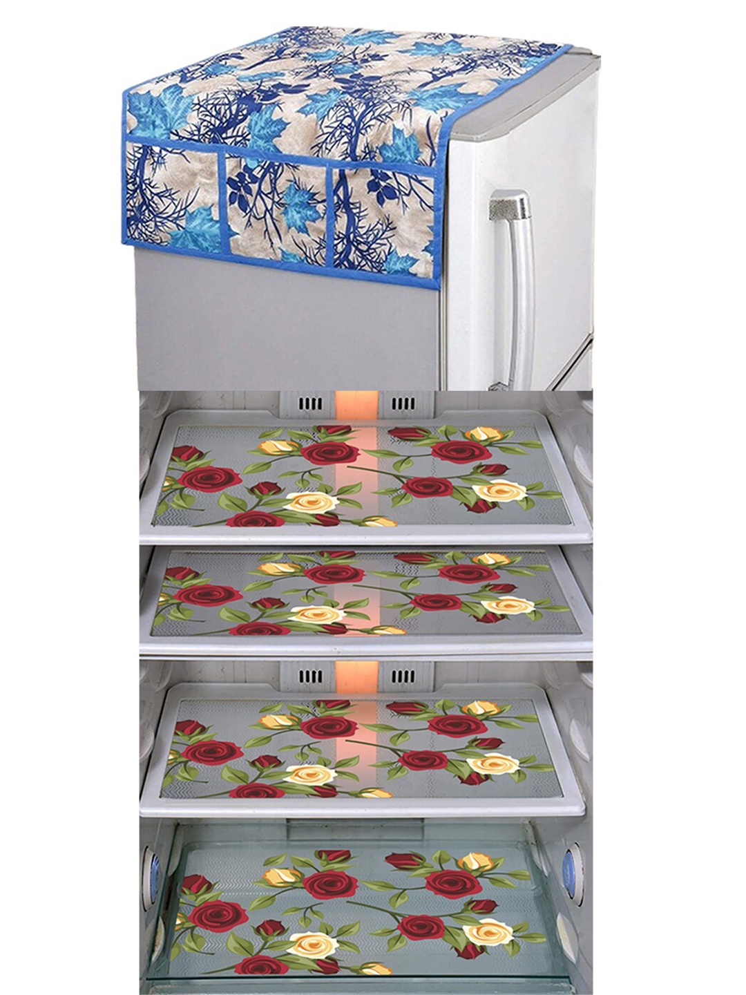 

Dakshya Industries 5 Pieces Blue & Maroon Printed Refrigerator Covers