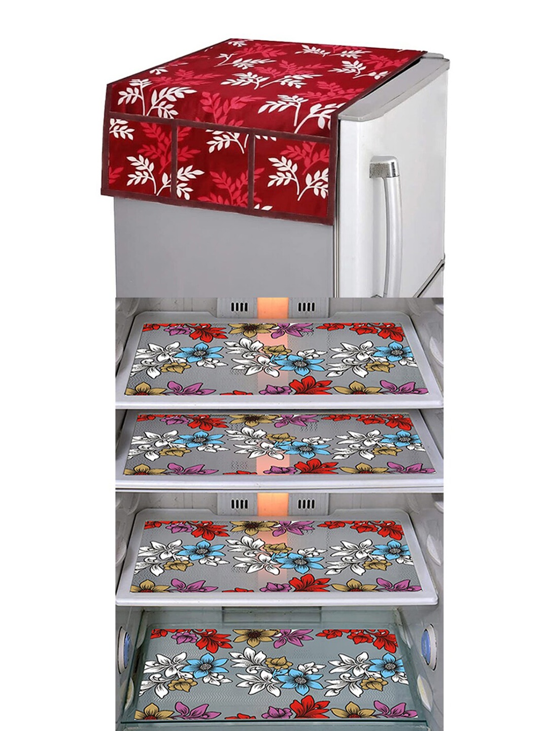 

Dakshya Industries Red & Blue 5 Pieces Printed Fridge Covers & Mat