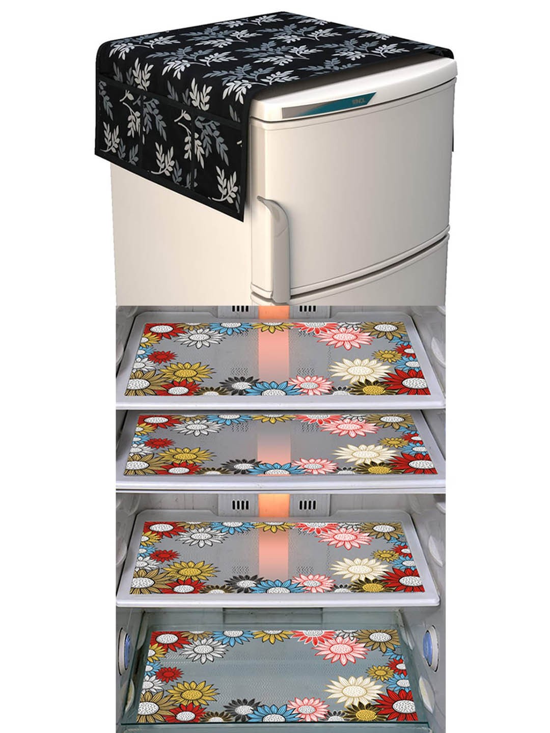 

Dakshya Industries 5 Pieces Black & Maroon Printed Refrigerator Covers