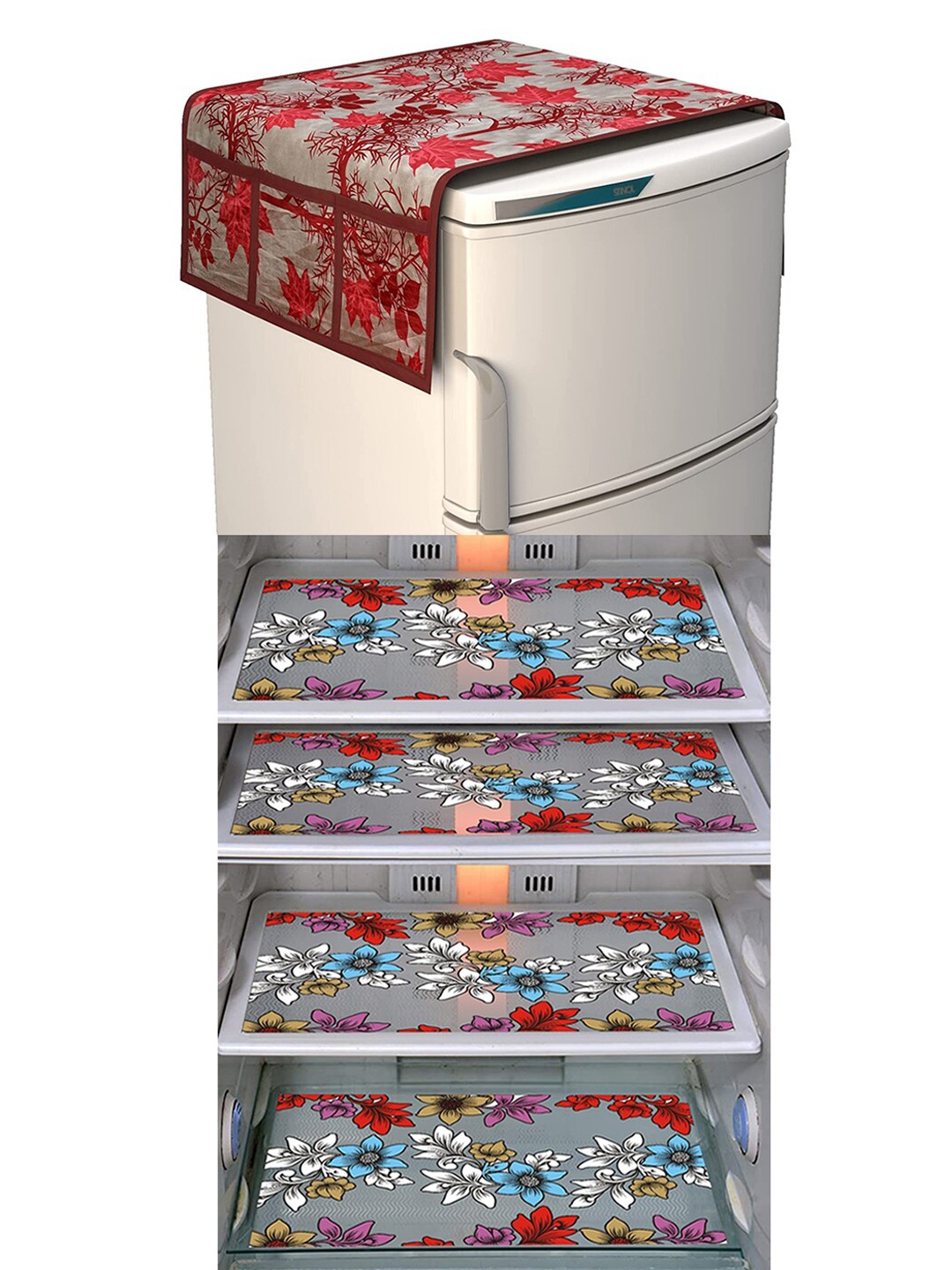 

Dakshya Industries Maroon & Blue 5 Pieces Printed Refrigerator Covers