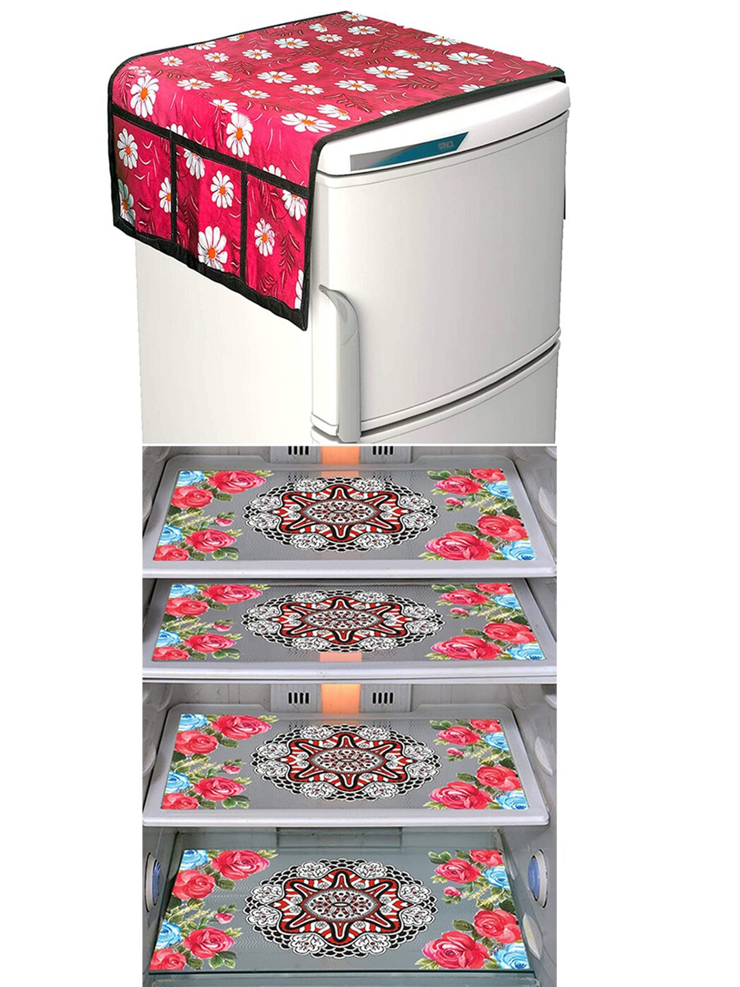 

Dakshya Industries Pink & Red 5 Pieces Printed Fridge Covers & Mat