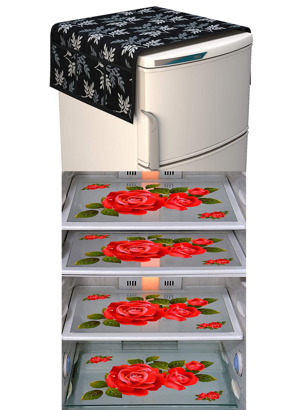 

Dakshya Industries Black & Red 5Pcs Printed Refrigerator Appliance covers