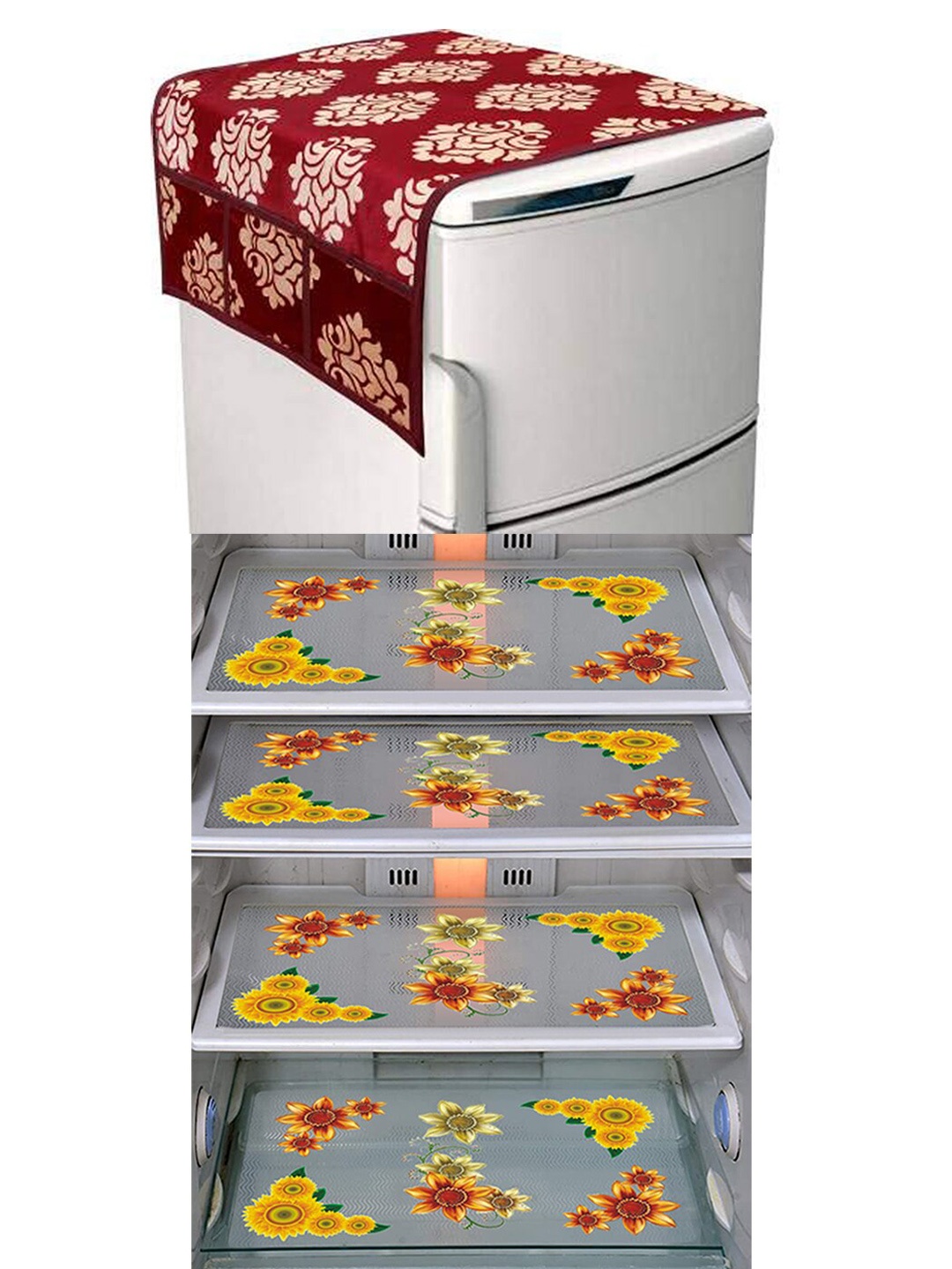 

Dakshya Industries Yellow & Maroon 5Pcs Printed Refrigerator Appliance covers