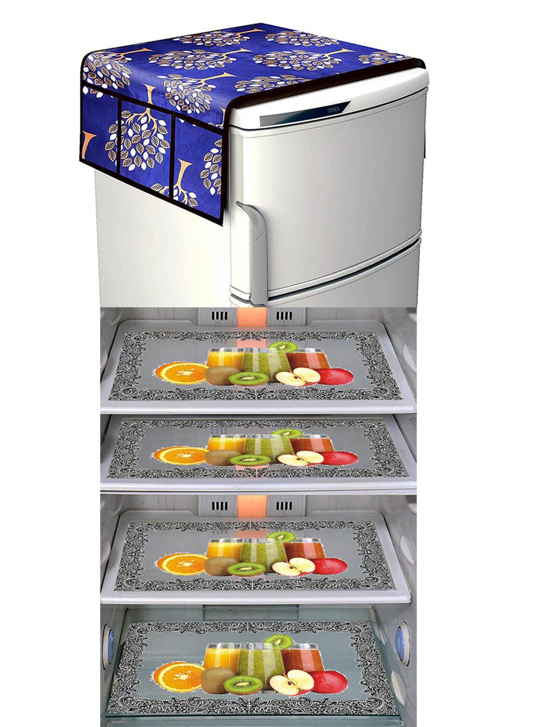 

Dakshya Industries 5 Pieces Blue & Yellow Printed Refrigerator Covers