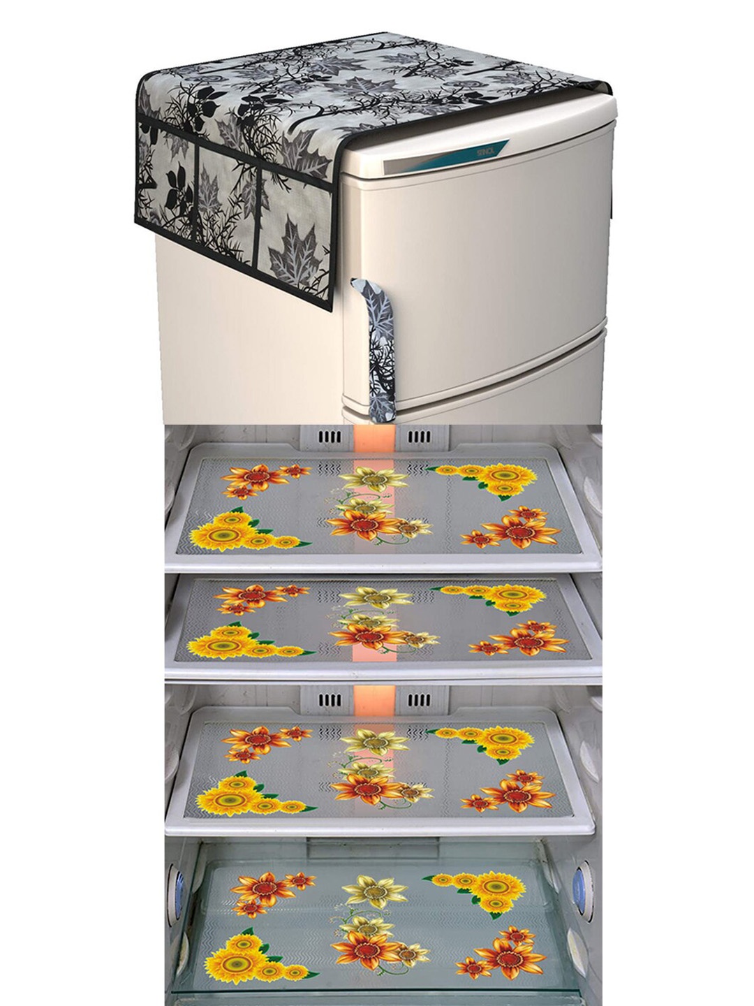 

Dakshya Industries 5Pcs Yellow & Black Printed Refrigerator Covers