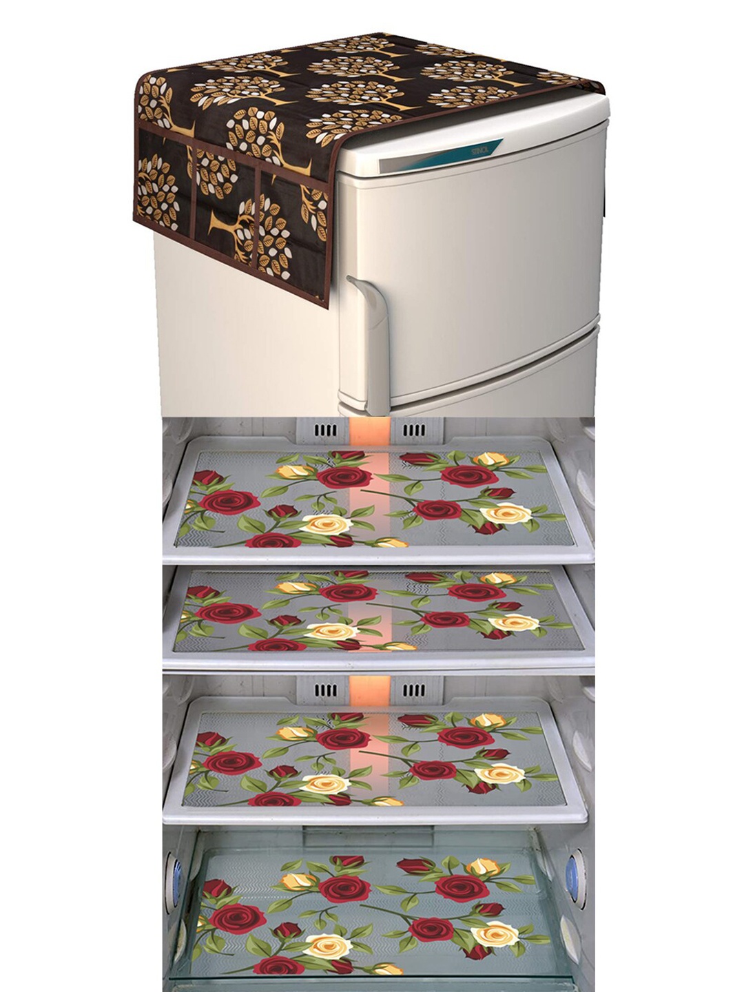 

Dakshya Industries Brown & Red 5Pcs Printed Refrigerator Appliance covers