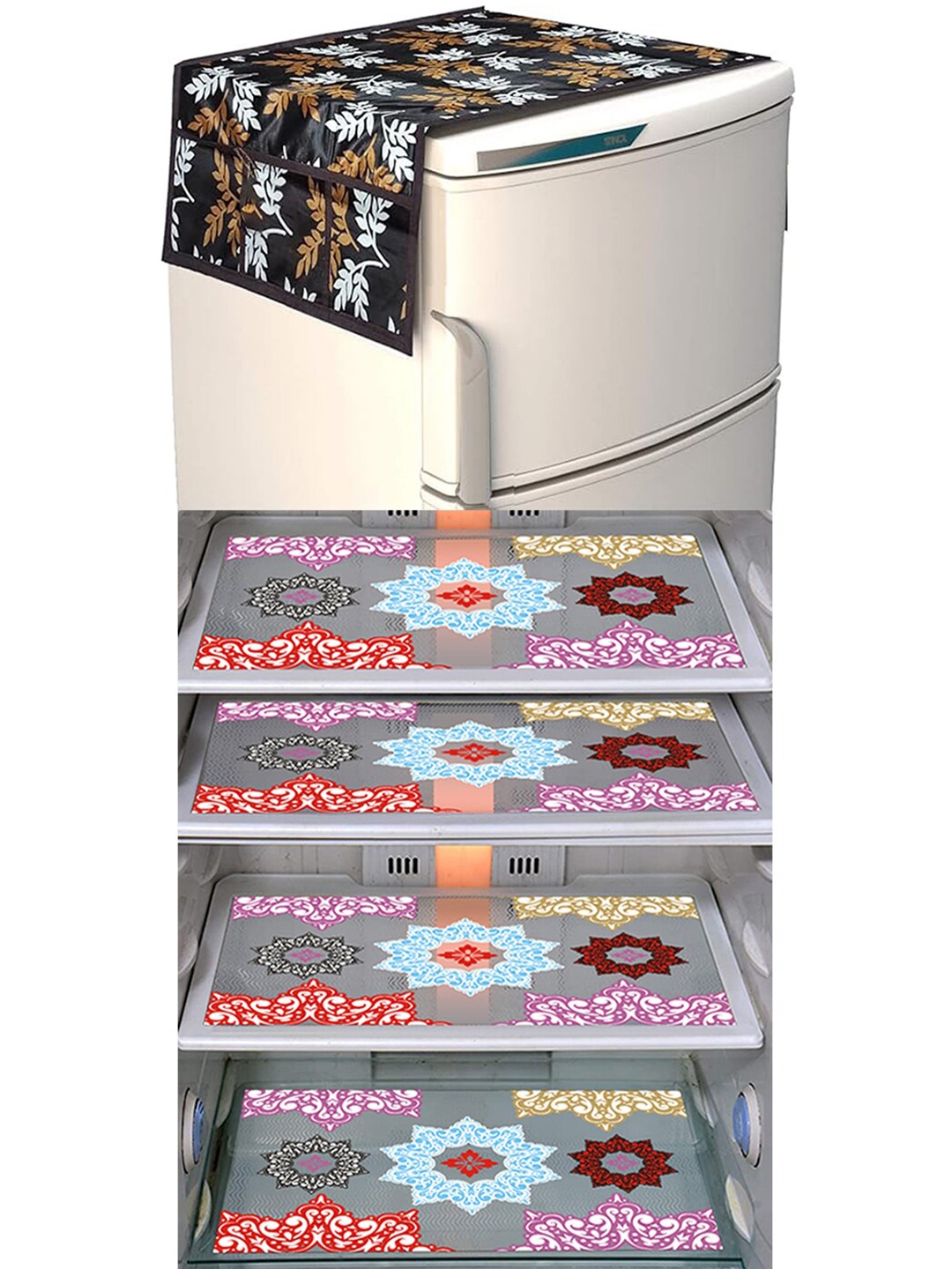 

Dakshya Industries Blue & Brown 5 Pieces Printed Fridge Covers & Mat