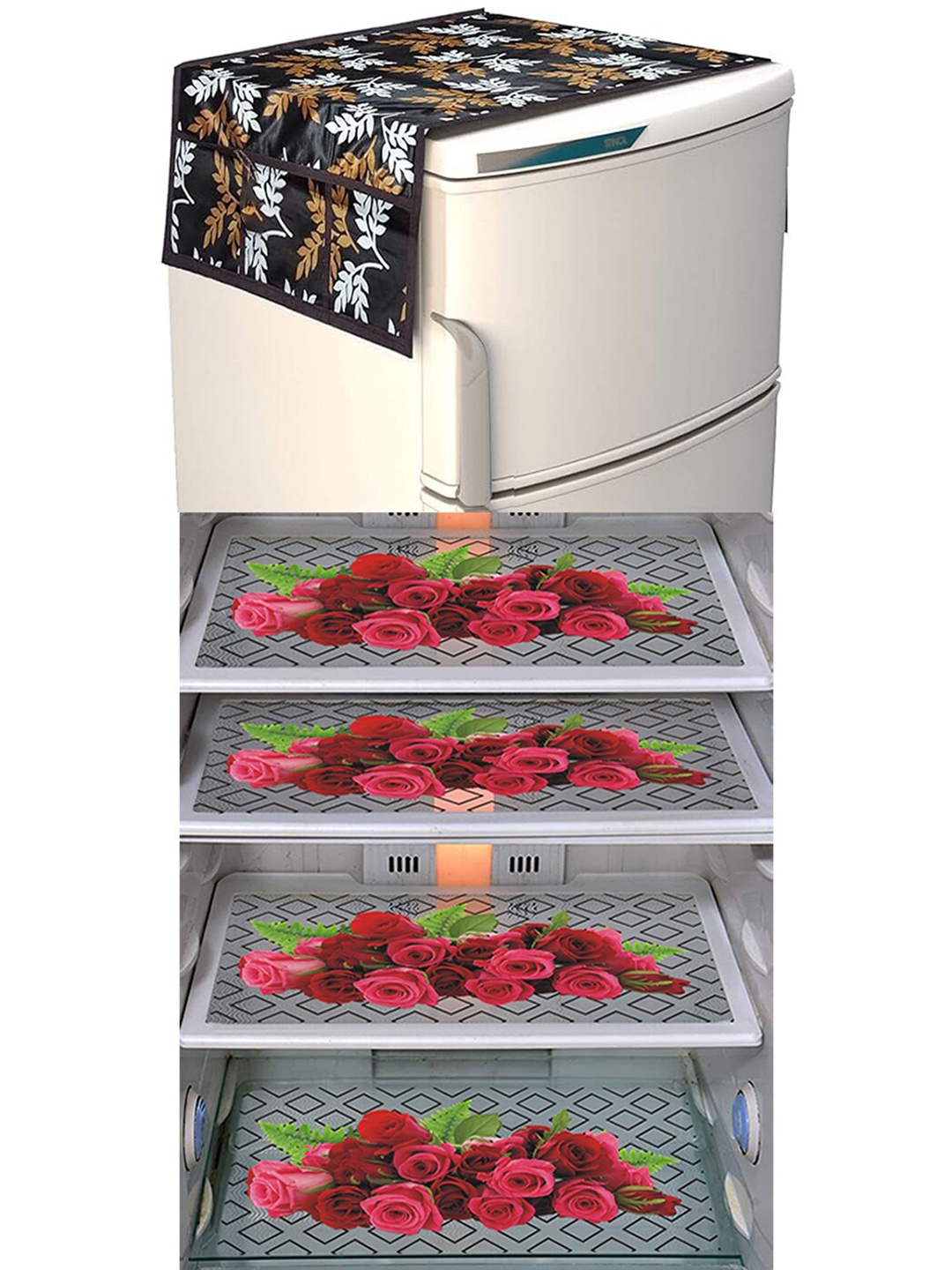 

Dakshya Industries Brown & Red 5Pcs Printed Refrigerator Appliance covers