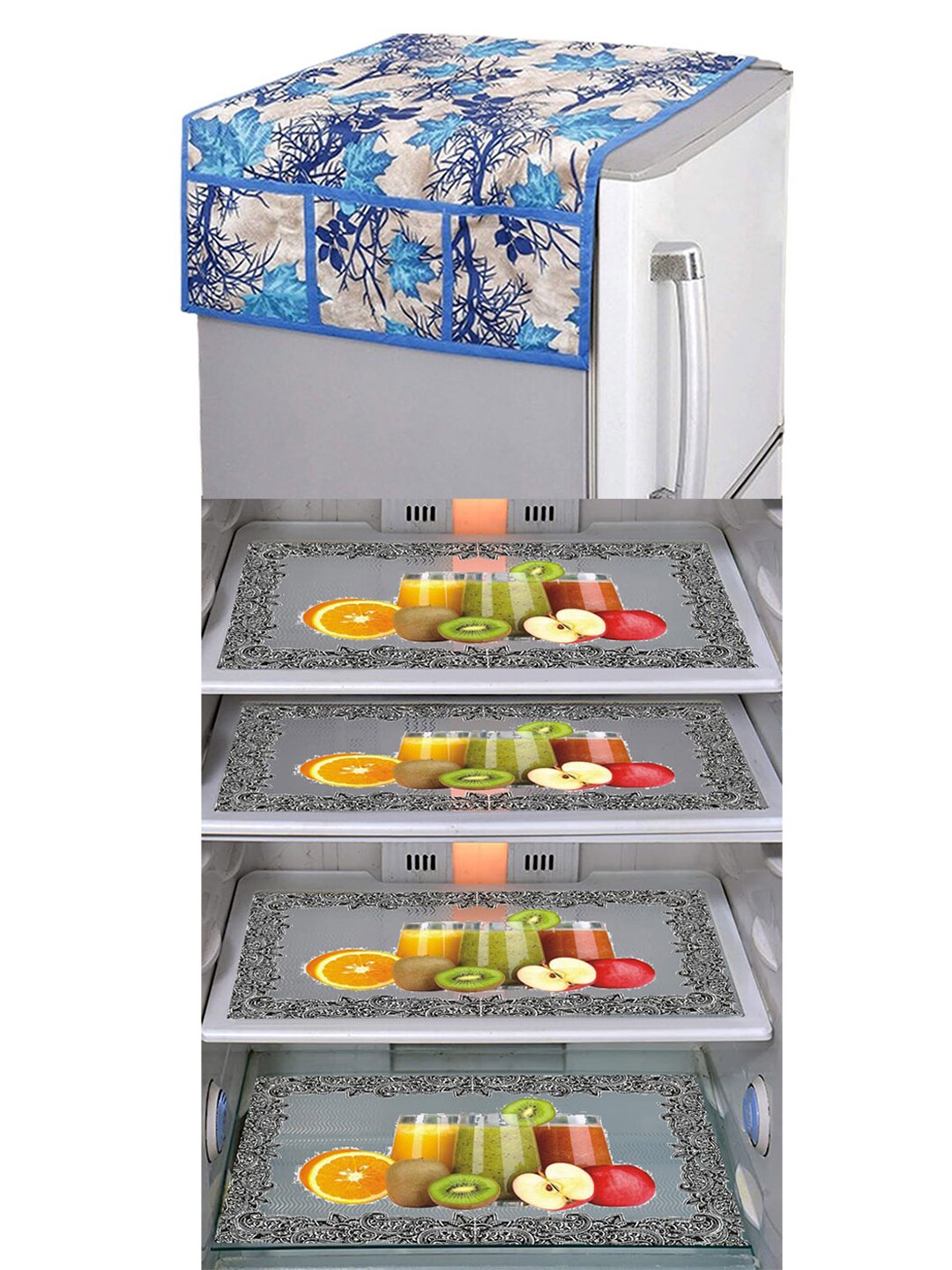 

Dakshya Industries 5 Pieces Yellow & Blue Printed Refrigerator Covers