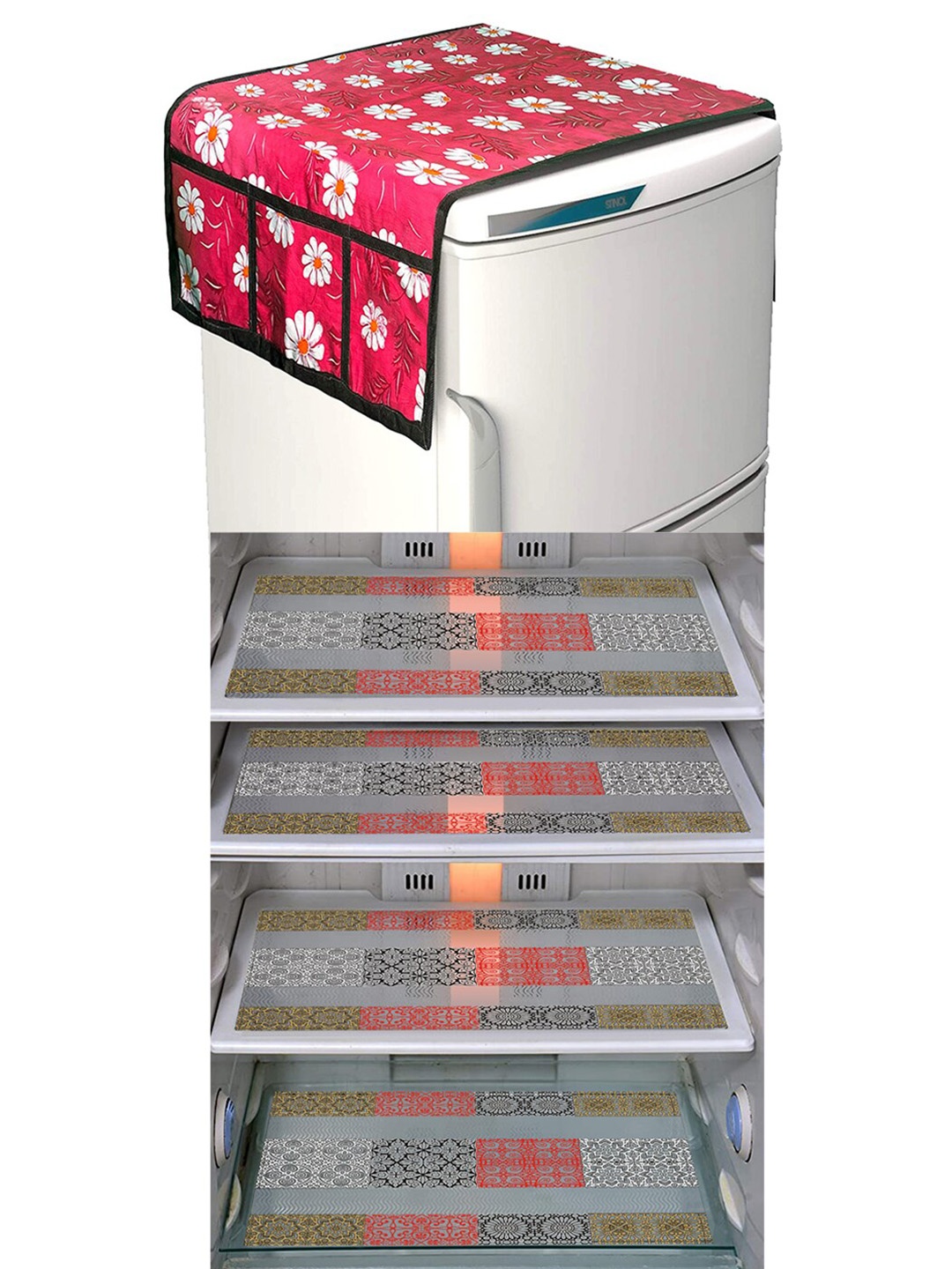 

Dakshya Industries Pink & Red 5 Pieces Printed Fridge Covers & Mat