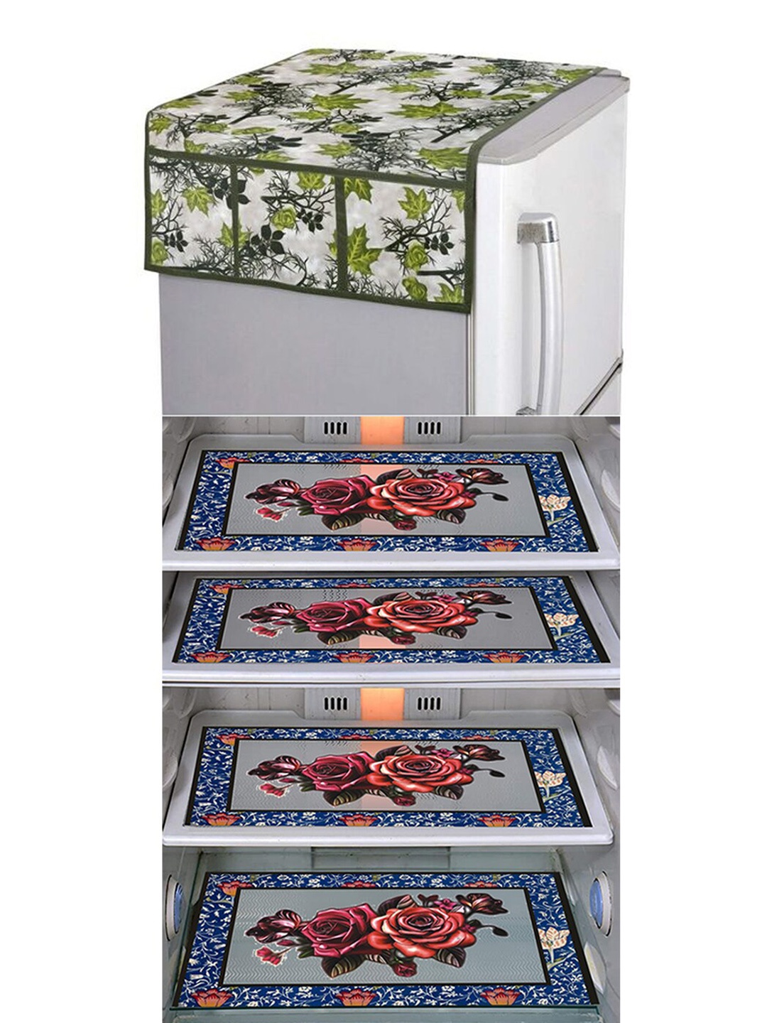 

Dakshya Industries Blue & Green 5 Pcs Printed Fridge Appliance covers