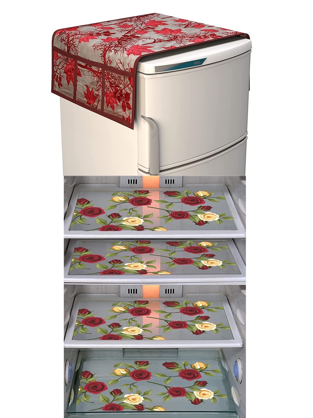 

Dakshya Industries 5 Pieces Maroon & Beige Printed Refrigerator Covers