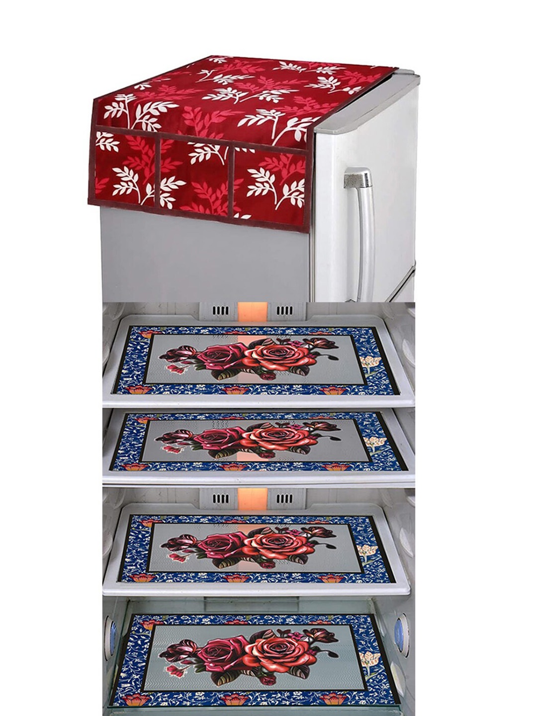 

Dakshya Industries 5 Pieces Red & Blue Printed Refrigerator Covers