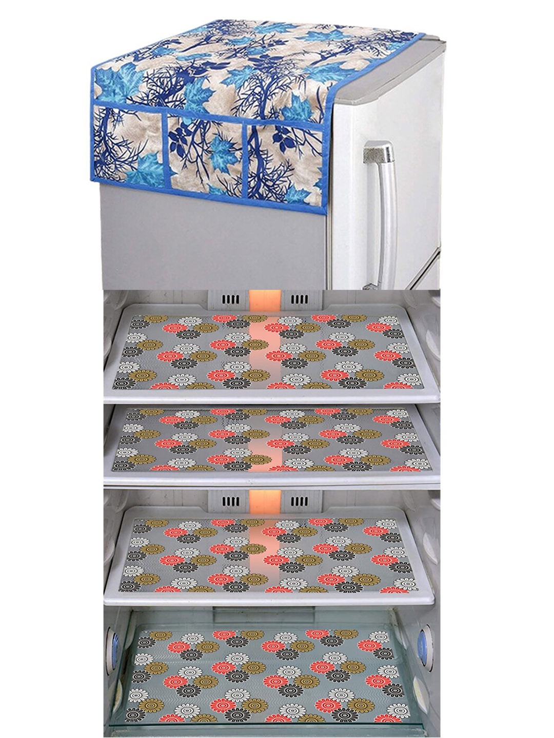 

Dakshya Industries 5 Pieces Blue & Red Printed Fridge Covers & Mat