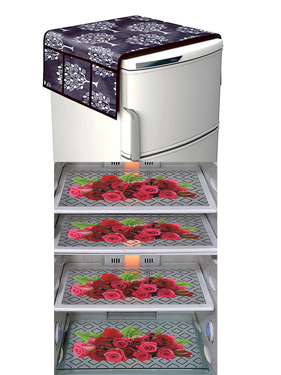 

Dakshya Industries Black & Maroon 5 Pieces Printed Fridge Covers & Mat