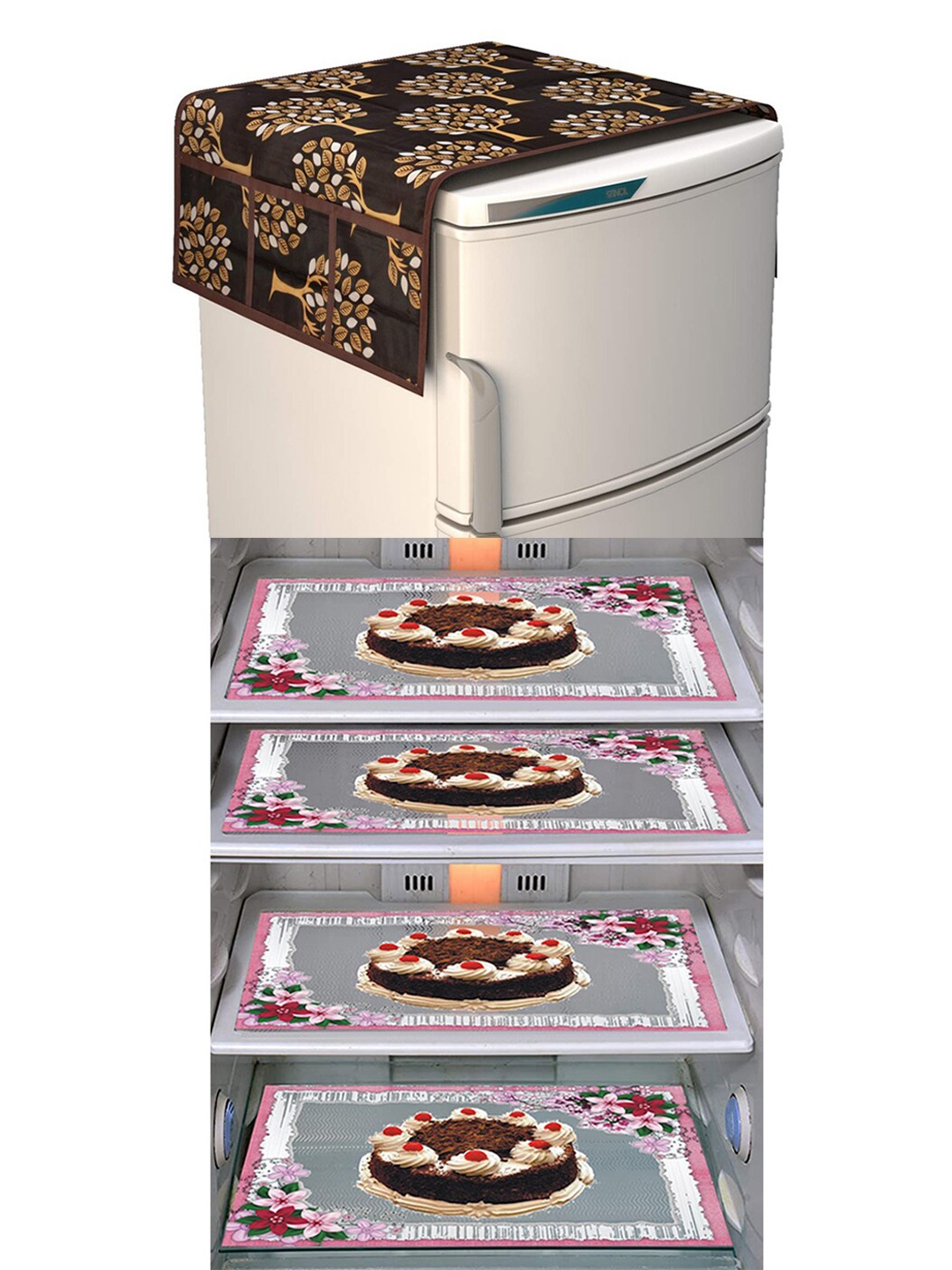 

Dakshya Industries 5 Pieces Brown & Pink Printed Fridge Covers & Mat