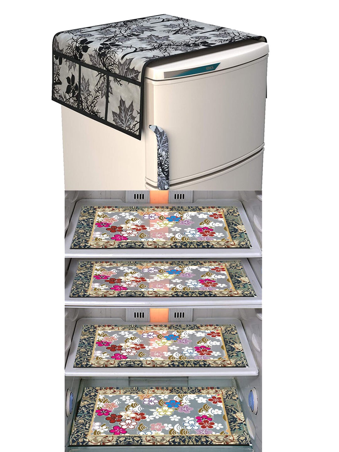 

Dakshya Industries 5 Pieces Black & Grey Printed Refrigerator Covers