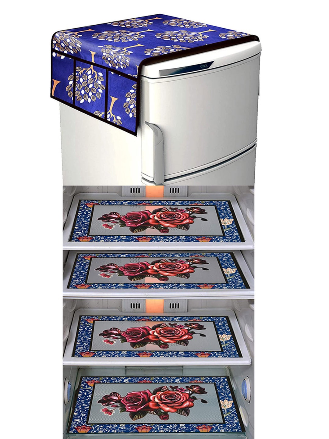 

Dakshya Industries Blue & Maroon 5 Pieces Printed Refrigerator Covers