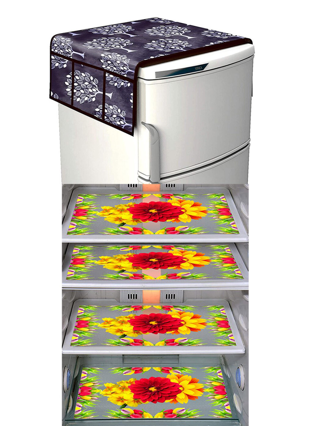 

Dakshya Industries Black & Yellow 5 Pieces Printed Fridge Cover & Mats