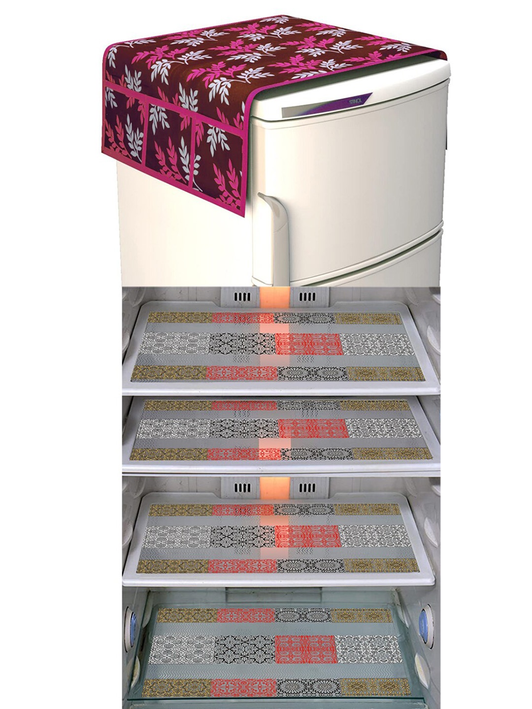 

Dakshya Industries Purple & Pink 5 Pieces Printed Refrigerator Covers