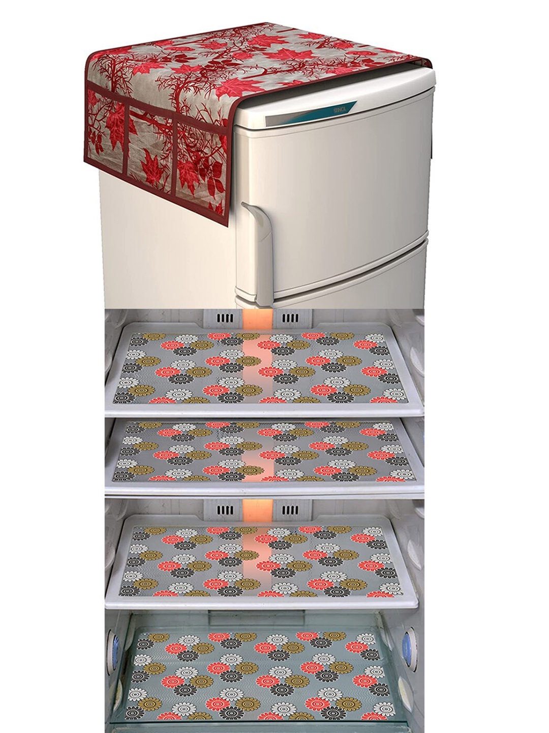 

Dakshya Industries Blue & Maroon 5 Pieces Printed Fridge Covers & Mat