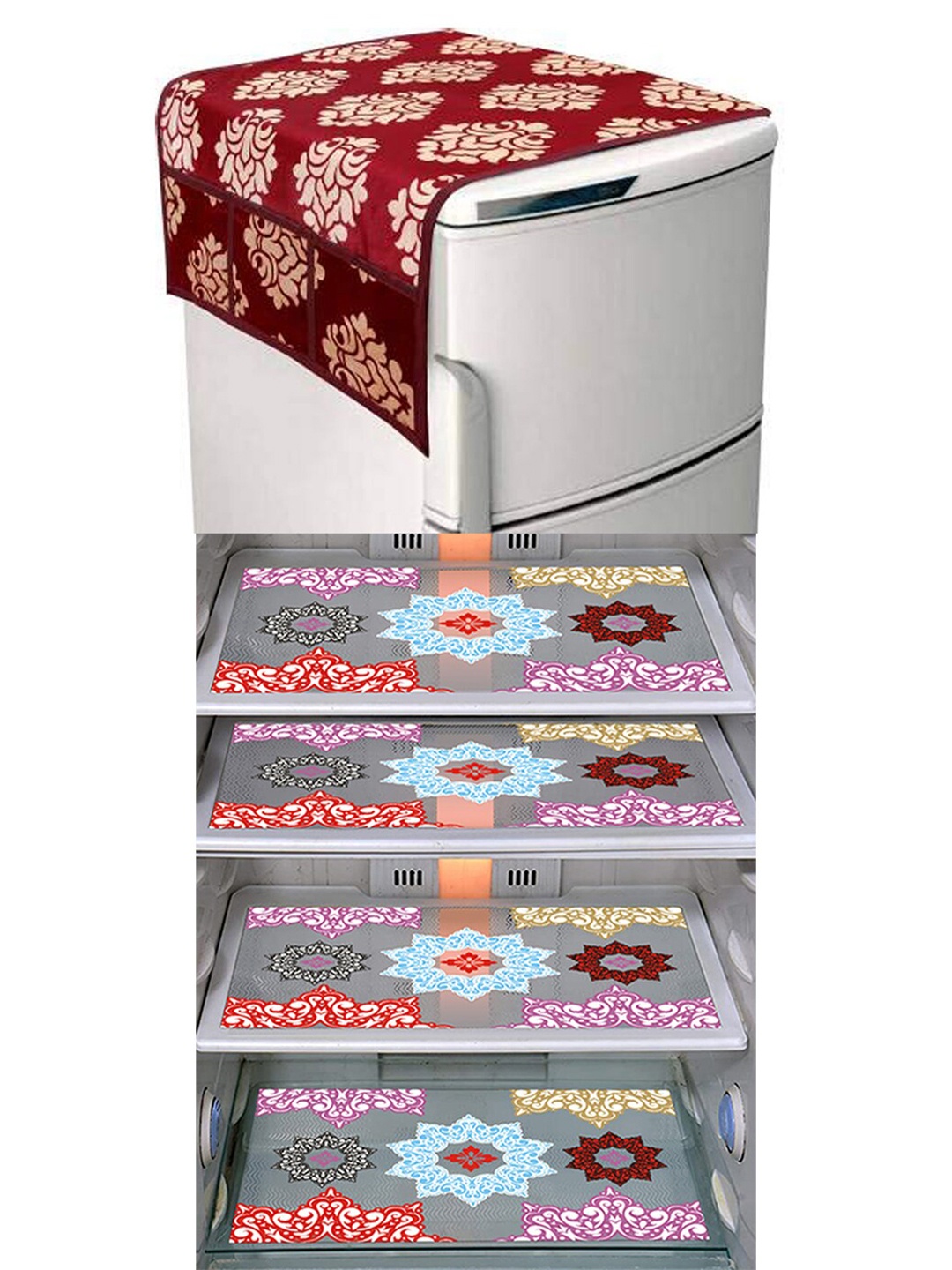 

Dakshya Industries 5 Pieces Maroon & Blue Printed Refrigerator Covers