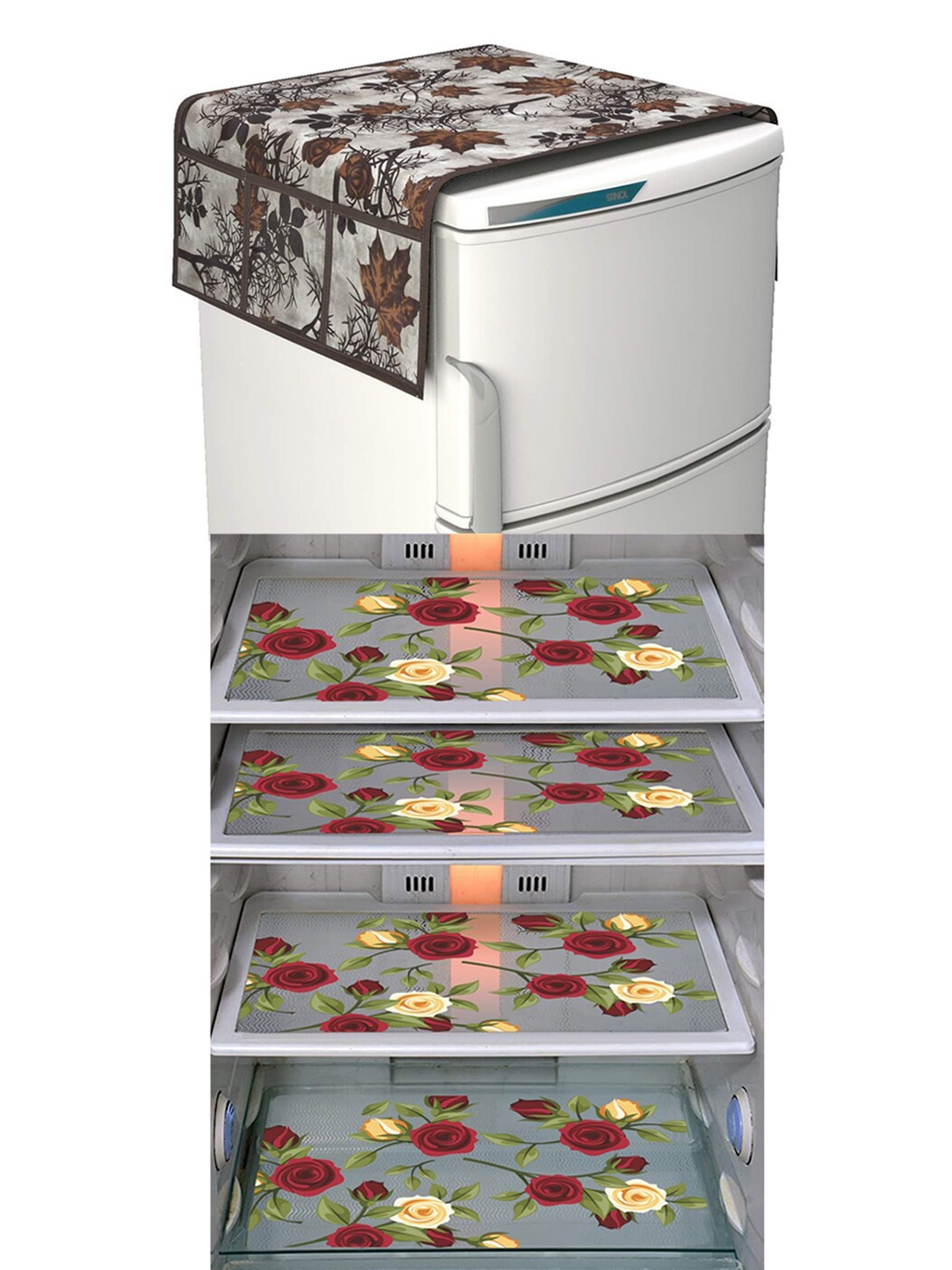 

Dakshya Industries Beige & Brown 5Pcs Printed Refrigerator Appliance covers