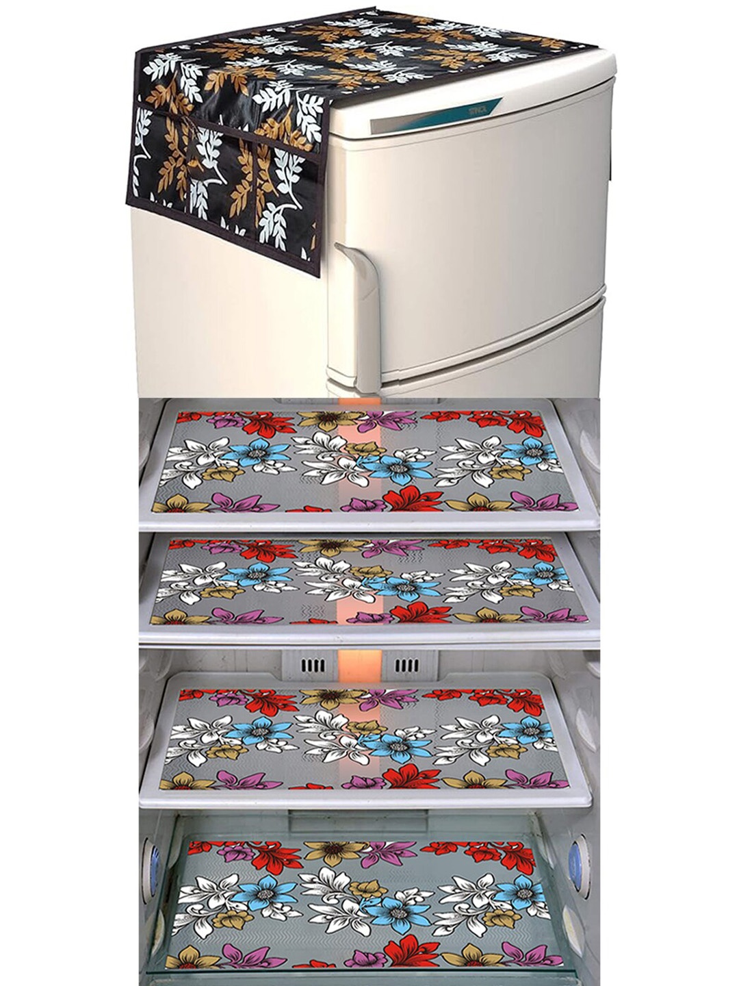 

Dakshya Industries Brown & Blue 5 Pieces Printed Fridge Cover & Mats