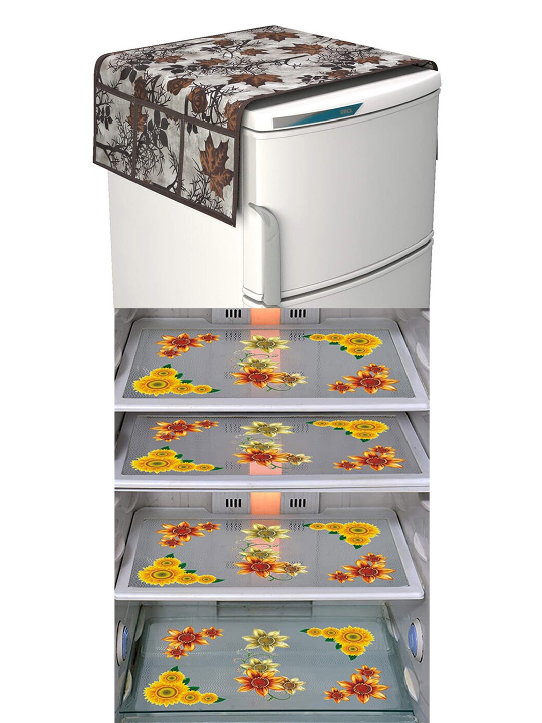 

Dakshya Industries Yellow & Brown 5 Pieces Printed Fridge Cover & Mats